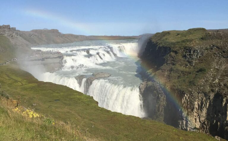 Gullfoss waterfall in Iceland and rainbow