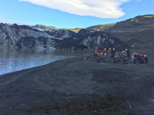 People preparing for a glacier walk in Iceland