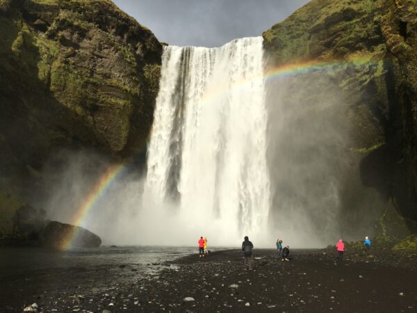 Skógafoss in Iceland and rainbow