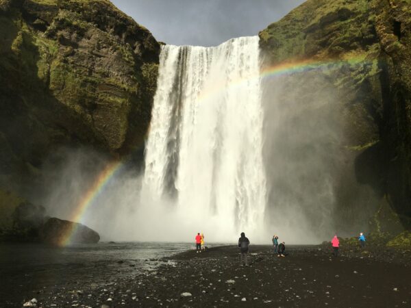 South Coast Iceland at Skógafoss with rainbow